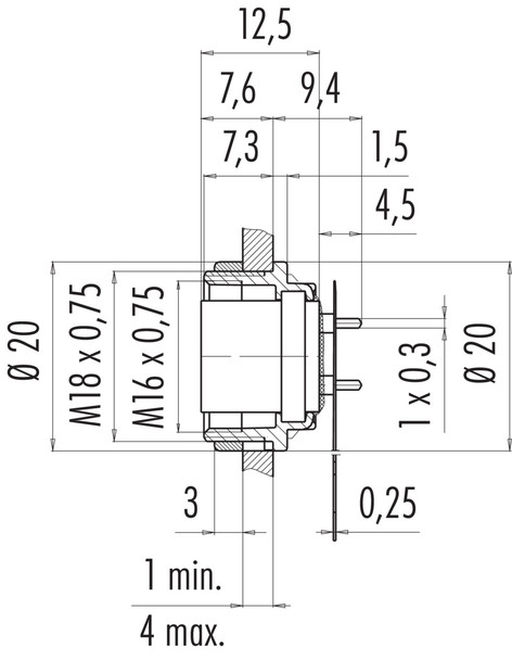 Binder 09-0328-65-07 M16 IP40 Female panel mount connector, Contacts: 7 (07-a), unshielded, THT, IP40, front fastened