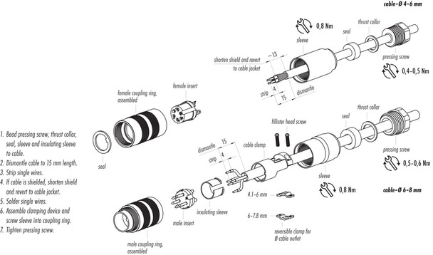 Binder 99-5125-00-07 M16 IP67 Male cable connector, Contacts: 7 (07-a), 4.0-6.0 mm, shieldable, solder, IP67, UL