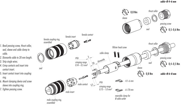 Binder 99-5113-700-05 M16 IP67 Male cable connector, Contacts: 5 (05-a), 4.0-6.0 mm, shieldable, crimping (Crimp contacts must be ordered separately), IP67, UL
