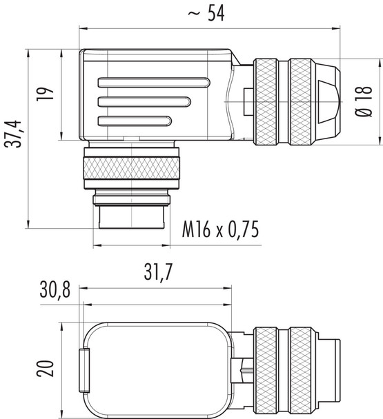 Binder 99-5113-750-05 M16 IP67 Male angled connector, Contacts: 5 (05-a), 4.0-6.0 mm, shieldable, crimping (Crimp contacts must be ordered separately), IP67, UL