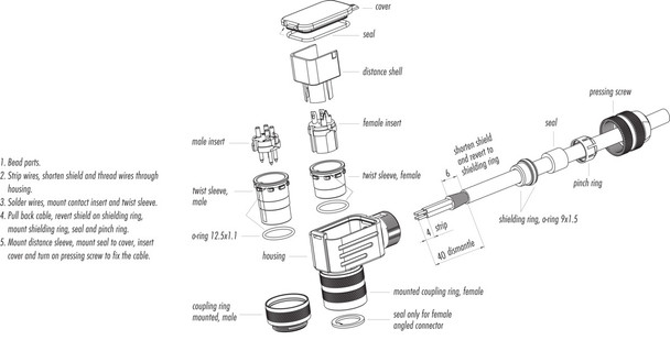 Binder 99-5182-75-07 M16 IP67 Female angled connector, Contacts: 7 (07-b), 4.0-6.0 mm, shieldable, solder, IP67, UL