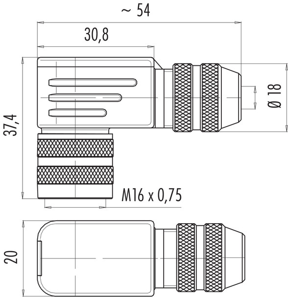 Binder 99-5662-75-19 M16 IP67 Female angled connector, Contacts: 19 (19-a), 6.0-8.0 mm, shieldable, solder, IP67, UL