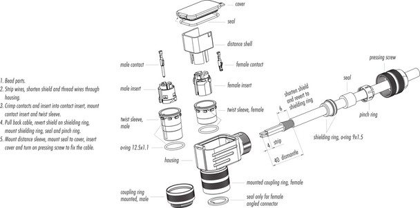 Binder 99-5614-750-05 M16 IP67 Female angled connector, Contacts: 5 (05-a), 6.0-8.0 mm, shieldable, crimping (Crimp contacts must be ordered separately), IP67, UL