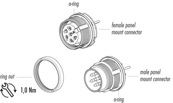 Binder 09-0116-290-05 M16 IP67 Female panel mount connector, Contacts: 5 (05-a), shieldable, THT, IP67, UL, front fastened