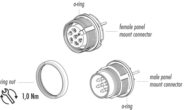 Binder 09-0124-290-06 M16 IP67 Female panel mount connector, Contacts: 6 (06-a), shieldable, THT, IP67, UL, front fastened