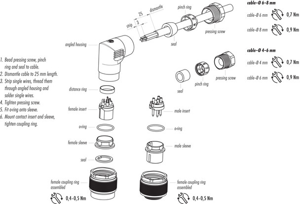 Binder 99-0117-118-05 M16 IP67 Male angled connector, Contacts: 5 (05-b), 4.0-6.0 mm, unshielded, solder, IP67