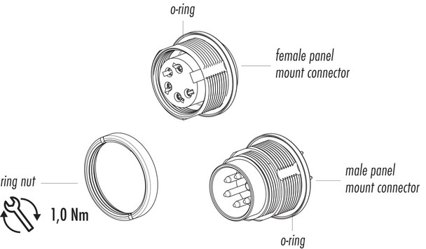 Binder 09-0103-90-02 M16 IP67 Male panel mount connector, Contacts: 2 (02-a), unshielded, THT, IP67, UL, front fastened