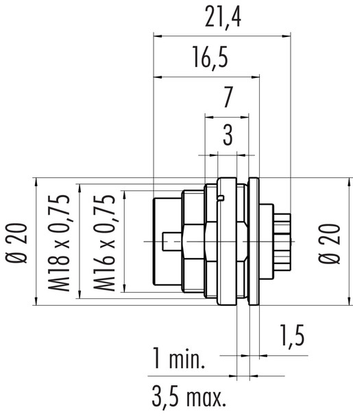 Binder 09-0111-780-04 M16 IP67 Male panel mount connector, Contacts: 4 (04-a), unshielded, crimping (Crimp contacts must be ordered separately), IP67, UL, front fastened