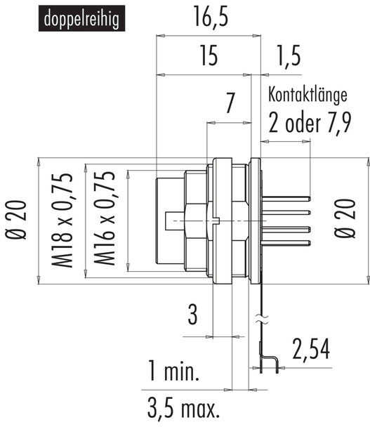 Binder 09-0131-68-12 M16 IP67 Male panel mount connector, Contacts: 12 (12-a), unshielded, THT, IP68, AISG compliant, front fastened