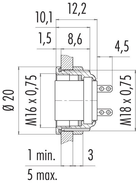 Binder 09-0116-09-05 M16 IP67 Female panel mount connector, Contacts: 5 (05-a), unshielded, solder, IP67, UL