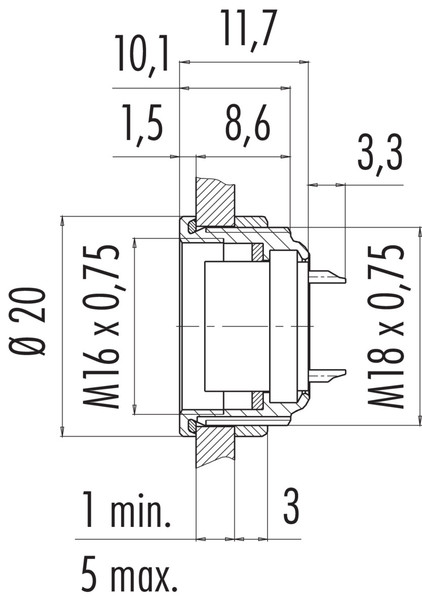Binder 09-0508-00-16 M16 IP67 Female panel mount connector, Contacts: 16, unshielded, solder, IP67, UL