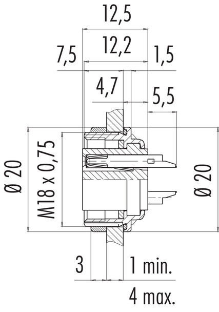 Binder 09-0104-80-02 M16 IP67 Female panel mount connector, Contacts: 2 (02-a), unshielded, solder, IP67, UL, front fastened