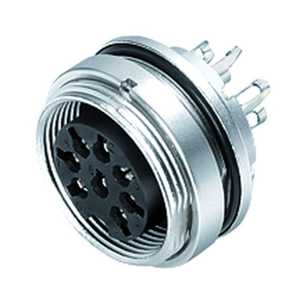 Binder 09-0174-80-08 M16 IP67 Female panel mount connector, Contacts: 8 (08-a), unshielded, solder, IP68, UL, AISG compliant, front fastened | American Cable Assemblies