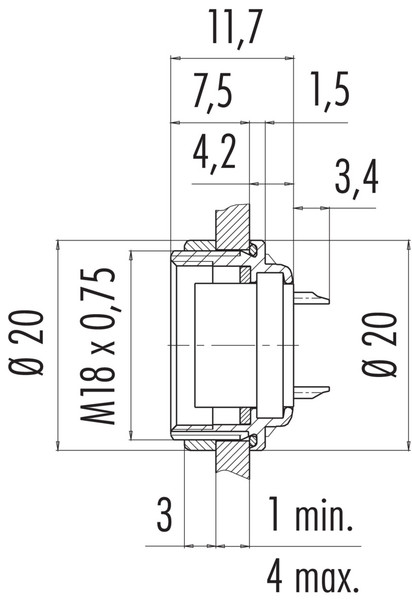 Binder 09-0454-80-14 M16 IP67 Female panel mount connector, Contacts: 14 (14-b), unshielded, solder, IP67, UL, front fastened