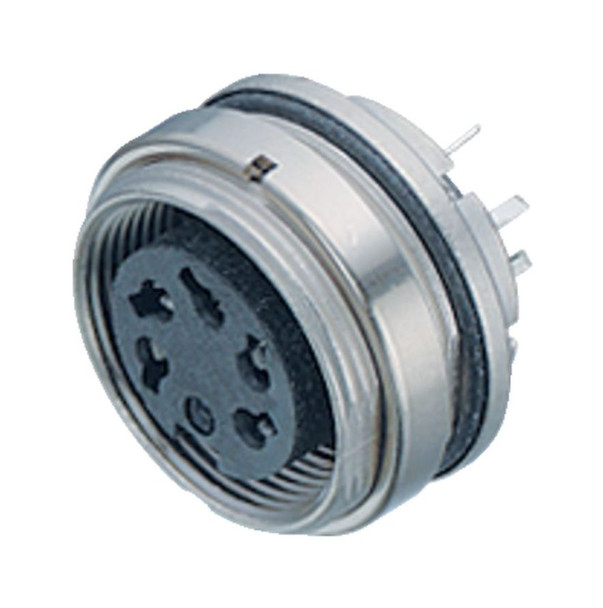 Binder 09-0112-99-04 M16 IP67 Female panel mount connector, Contacts: 4 (04-a), unshielded, THT, IP67, UL, front fastened | American Cable Assemblies