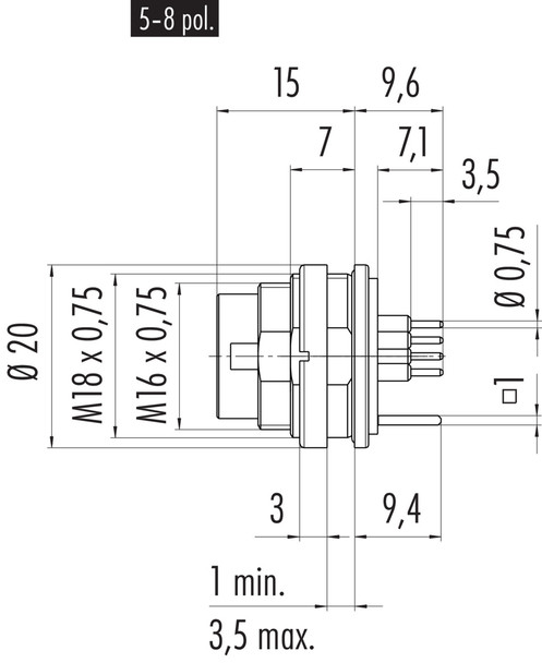 Binder 09-0127-290-07 M16 IP67 Male panel mount connector, Contacts: 7 (07-a), shieldable, THT, IP68, UL, front fastened