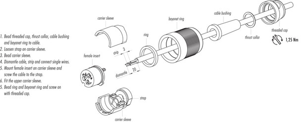 Binder 09-0056-00-03 Bayonet Female cable connector, Contacts: 3, 5.0-8.0 mm, shieldable, solder, IP40