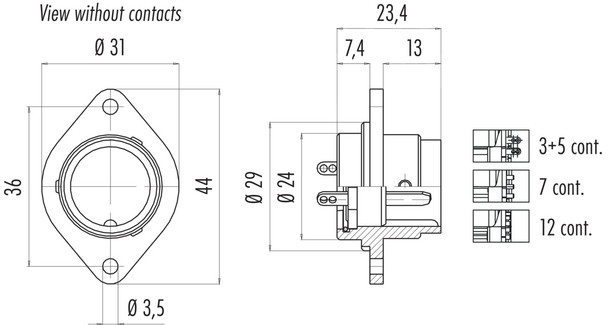 Binder 09-0469-00-12 Bayonet Male panel mount connector, Contacts: 12, unshielded, solder, IP40