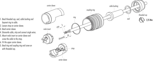 Binder 09-0041-00-07 M25 Male cable connector, Contacts: 7, 5.0-8.0 mm, shieldable, solder, IP40