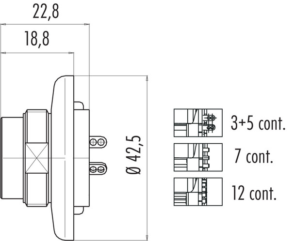 Binder 09-0043-00-07 M25 Male panel mount connector, Contacts: 7, shieldable, solder, IP40