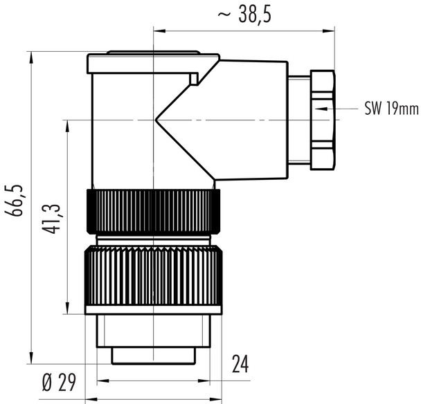 Binder 99-0201-210-07 RD24 Male angled connector, Contacts: 6+PE, 8.0-10.0 mm, unshielded, crimping (Crimp contacts must be ordered separately), IP67, PG 11