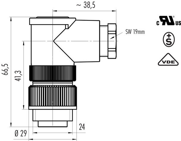 Binder 99-4217-210-07 RD24 Male angled connector, Contacts: 6+PE, 8.0-10.0 mm, unshielded, screw clamp, IP67, UL, ESTI+, VDE, PG 11