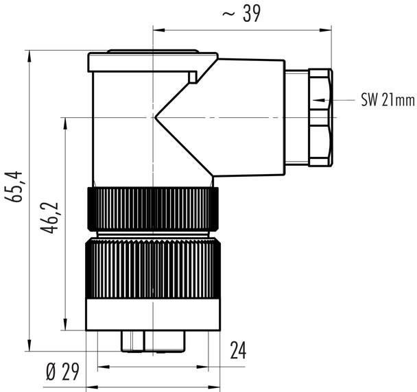 Binder 99-0218-215-07 RD24 Female angled connector, Contacts: 6+PE, 10.0-12.0 mm, unshielded, screw clamp, IP67, PG 13,5