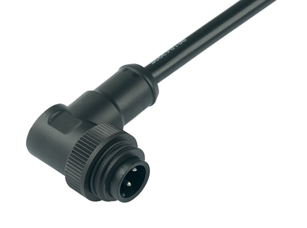 Binder 79-0233-20-04 RD24 Male angled connector, Contacts: 3+PE, unshielded, moulded on the cable, IP67, PVC, black, 4 x 1.50 mm², 2 m | American Cable Assemblies