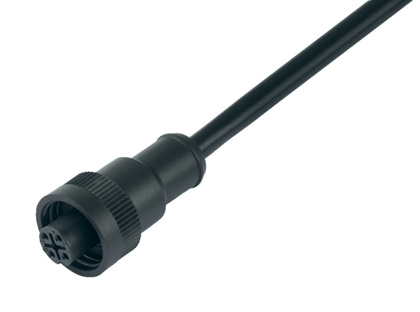 Binder 79-0232-20-04 RD24 Female cable connector, Contacts: 3+PE, unshielded, moulded on the cable, IP67, PVC, black, 4 x 1.50 mm², 2 m | American Cable Assemblies