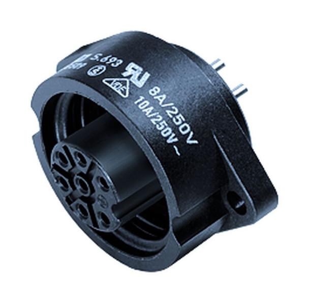 Binder 09-4228-00-07 RD24 Female panel mount connector, Contacts: 6+PE, unshielded, solder, IP67, UL, ESTI+, VDE | American Cable Assemblies