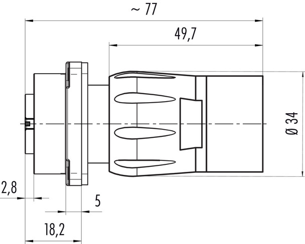 Binder 09-6504-100-08 Bayonet HEC Female panel mount connector, Contacts: 4+3+PE, unshielded, crimping (Crimp contacts must be ordered separately), IP68/IP69K, UL, VDE