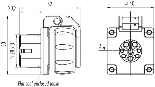 Binder 09-6504-200-08 Bayonet HEC Female panel mount connector, Contacts: 4+3+PE, unshielded, crimping (Crimp contacts must be ordered separately), IP68/IP69K, UL, VDE