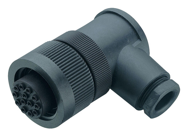 Binder 99-0718-72-13 RD30 Female angled connector, Contacts: 12+PE, 12.0-14.0 mm, unshielded, solder, IP65 | American Cable Assemblies
