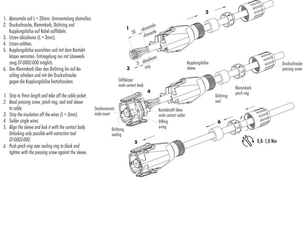 Binder 99-1721-000-12 ELC Male cable connector, Contacts: 12, 6.0-8.0 mm, unshielded, solder, IP54