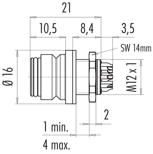 Binder 99-9136-50-12 Snap-In IP67 (miniature) Female panel mount connector, Contacts: 12, unshielded, solder, IP67, VDE
