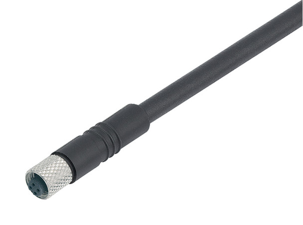 Binder 77-3450-0000-40004-0500 M5 Female cable connector, Contacts: 4, unshielded, moulded on the cable, IP67, UL, M5x0,5, PUR, black, 4 x 0.14 mm², 5 m | American Cable Assemblies