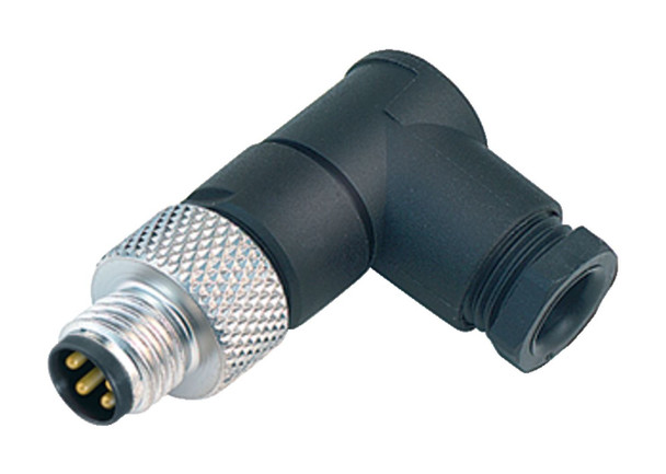 Binder 99-3387-00-04 M8 Male angled connector, Contacts: 4, 3.5-5.0 mm, unshielded, solder, IP67, UL | American Cable Assemblies