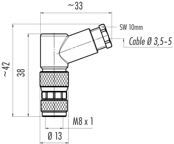 Binder 99-3400-110-03 M8 Female angled connector, Contacts: 3, 3.5-5.0 mm, unshielded, screw clamp, IP67, UL