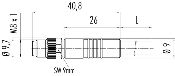 Binder 77-3405-0000-50008-0200 M8 Male cable connector, Contacts: 8, unshielded, moulded on the cable, IP67, UL, PUR, black, 8 x 0.25 mm², 2 m