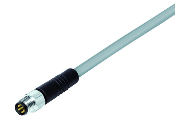 Binder 77-3705-0000-20003-0500 M8 Male cable connector, Contacts: 3, unshielded, moulded on the cable, IP67/IP69K, UL, PVC, grey, 3 x 0.34 mm², stainless steel, 5 m | American Cable Assemblies