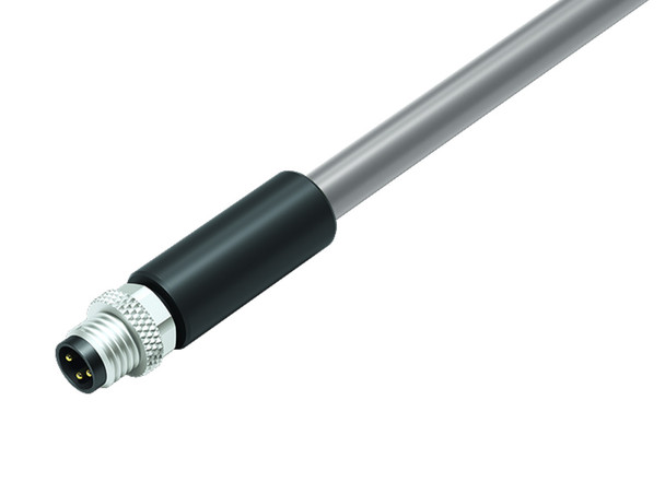 Binder 77-3505-0000-20703-0500 M8 Male cable connector, Contacts: 3, shielded, moulded on the cable, IP67, UL, PVC, grey, 3 x 0.34 mm², 5 m | American Cable Assemblies
