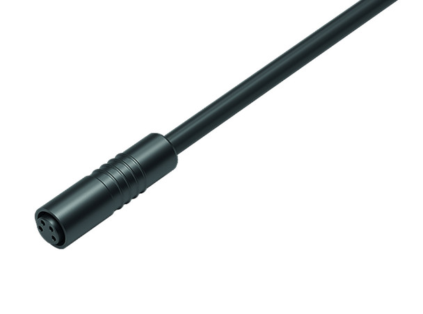 Binder 79-3386-55-04 M8 Female cable connector, Contacts: 4, unshielded, moulded on the cable, IP65, PUR, black, 4 x 0.25 mm², 5 m | American Cable Assemblies