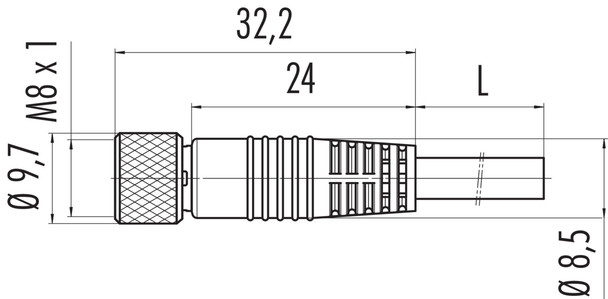 Binder 77-3506-0000-50004-0200 M8 Female cable connector, Contacts: 4, shielded, moulded on the cable, IP67, UL, PUR, black, 4 x 0.34 mm², 2 m