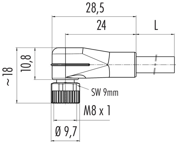 Binder 77-3408-0000-50004-1000 M8 Female angled connector, Contacts: 4, unshielded, moulded on the cable, IP67/IP69K, UL, PUR, black, 4 x 0.34 mm², 10 m