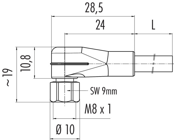 Binder 77-3708-0000-20008-0500 M8 Female angled connector, Contacts: 8, unshielded, moulded on the cable, IP67, UL, PVC, grey, 8 x 0.25 mm², stainless steel, 5 m