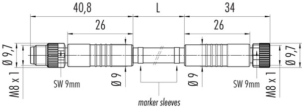 Binder 77-3406-3405-20003-0200 M8 Connecting cable male cable connector - female cable connector, Contacts: 3, unshielded, moulded on the cable, IP67/IP69K, UL, PVC, grey, 3 x 0.34 mm², 2 m