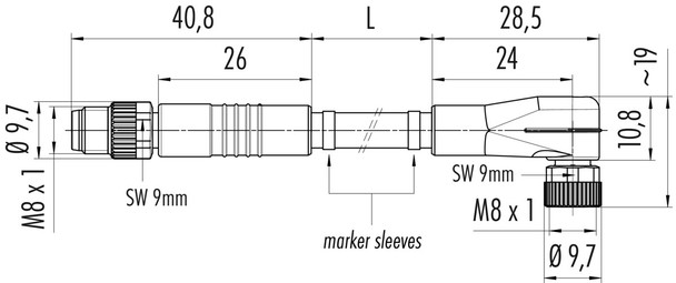 Binder 77-3408-3405-20003-0100 M8 Connecting cable male cable connector - female angled connector, Contacts: 3, unshielded, moulded on the cable, IP67/IP69K, UL, PVC, grey, 3 x 0.34 mm², 1 m