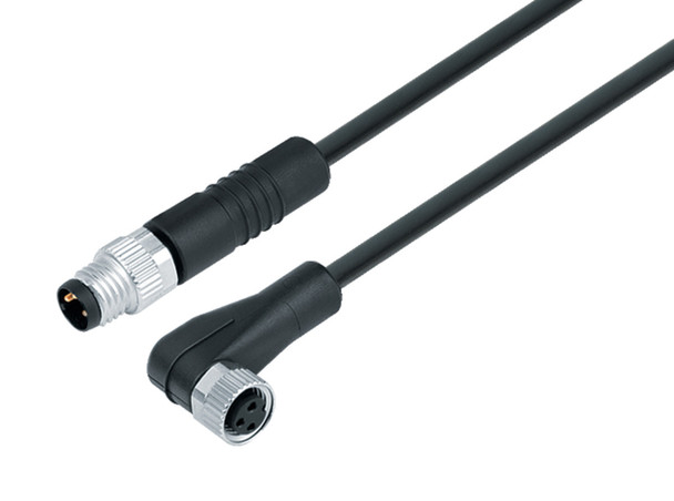 Binder 77-3408-3405-30003-0200 M8 Connecting cable male cable connector - female angled connector, Contacts: 3, unshielded, moulded on the cable, IP67/IP69K, UL, TPE, black, 3 x AWG 22, 2 m | American Cable Assemblies