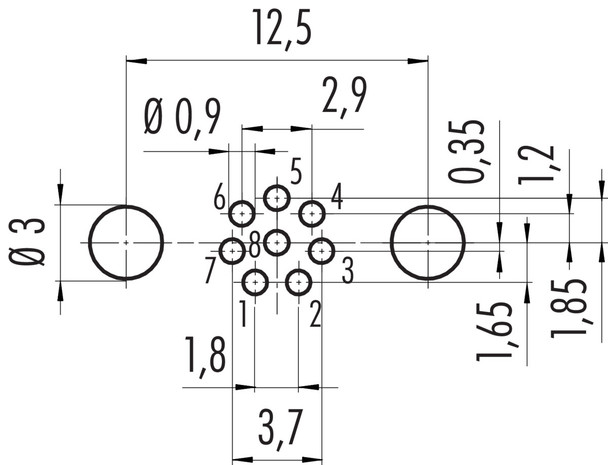 Binder 86-6319-1121-00008 M8 Male panel mount connector, Contacts: 8, shieldable, THT, IP67, front fastened