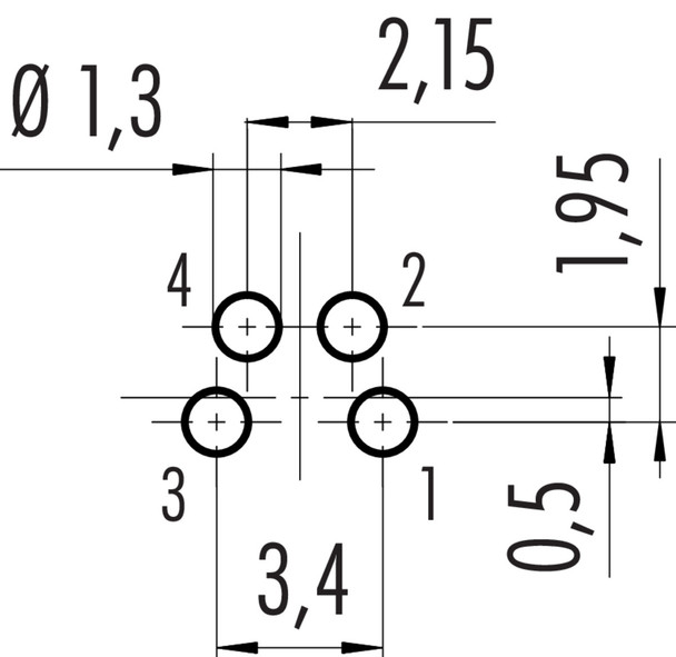 Binder 86-6518-1122-00004 M8 Female panel mount connector, Contacts: 4, unshielded, THT, IP67, M12x1,0, front fastened